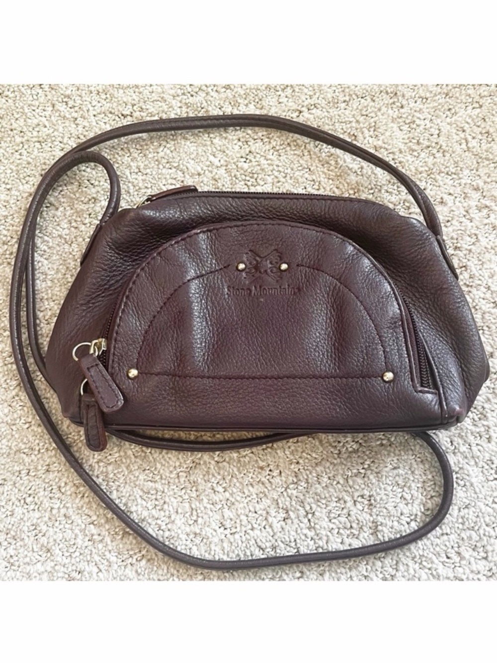Stone Mountain Plum Purple Leather Crossbody Handbag Organizer Travel Pockets